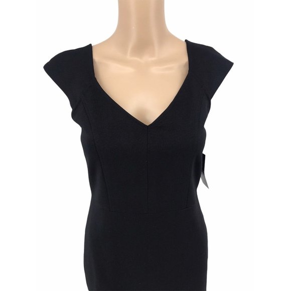 Lulus Sheath Mini Dress M Cap Sleeve V Neck Black Above Knee Short Stretchy NWT - Picture 2 of 7